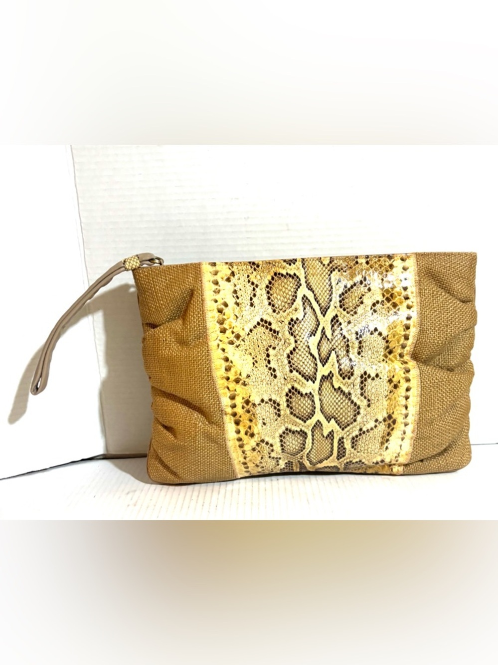 Vintage Gold and Tan Snakeskin Wristlet Clutch
